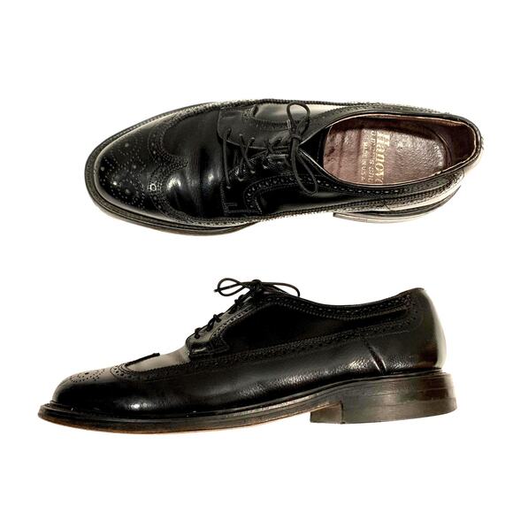 Vintage Hanover Black Leather Wingtips Longwings | USA 9.5 EEE main image 5
